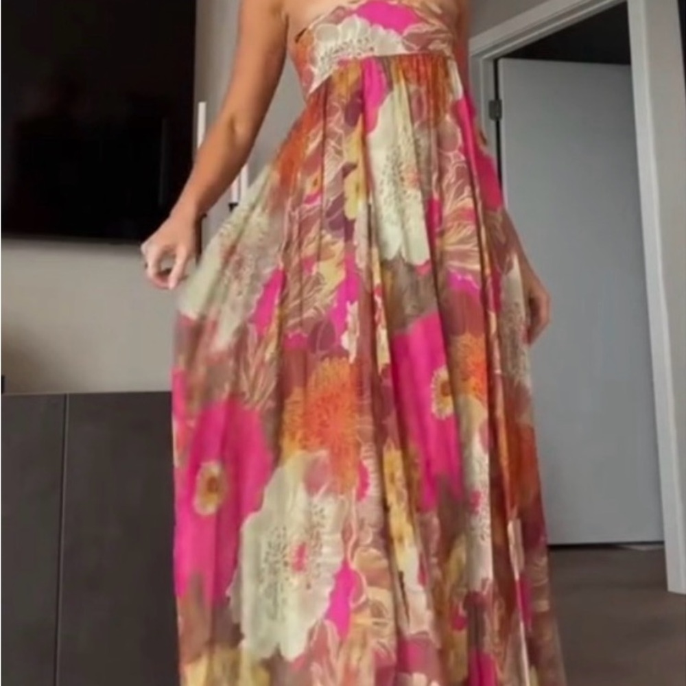 Zara Pink and Cream Floral Maxi Dress